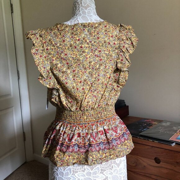 Floral Peplum Sleeveless Blouse Summer Flowers Tank Cropped - Picture 6 of 8